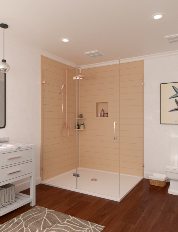 Beige Shiplap Tub and Shower Surround
