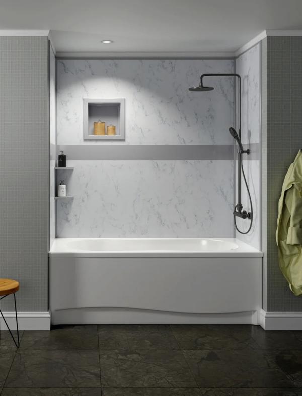 Poly Surface Tub and Shower Stone and Design Strip