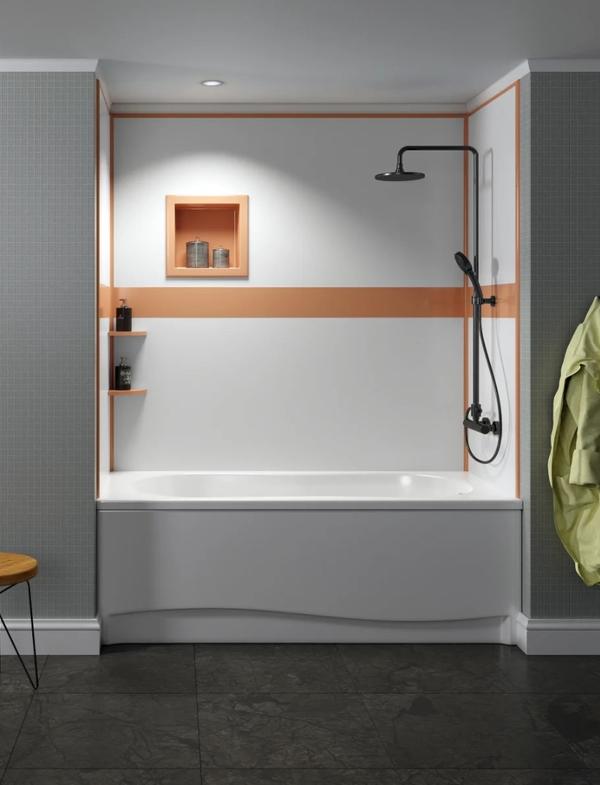 Poly Surface Tub and Shower White and Design Strip